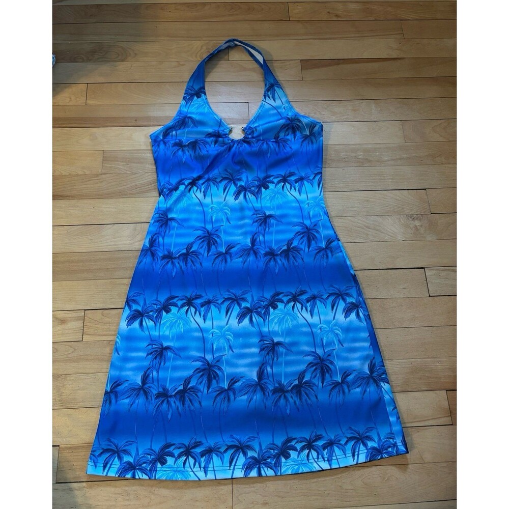 Pulse VTG Junior’s L women’s S blue palm tree halter dress resort beach